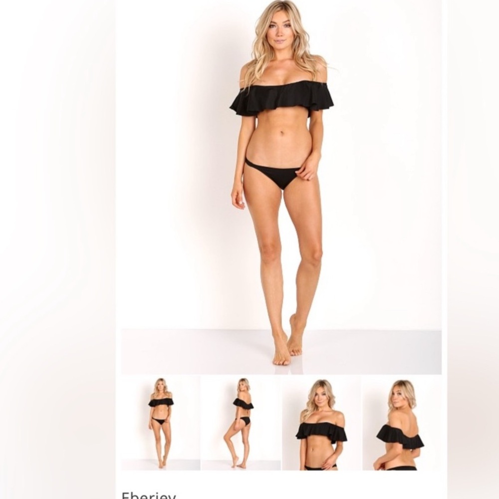 NWT Eberjey Black Margarita Bikini Top L Ruffle Off Shoulder Swimwear